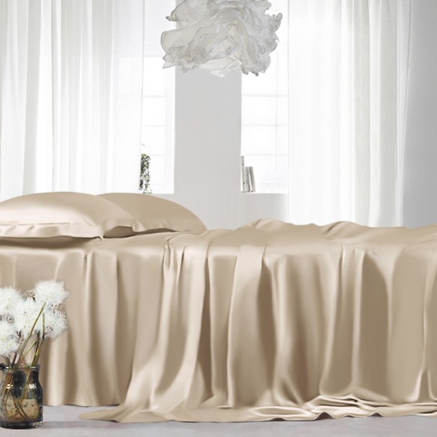 Beige 22 Momme Mulberry Silk Flat Sheet UK for Sale