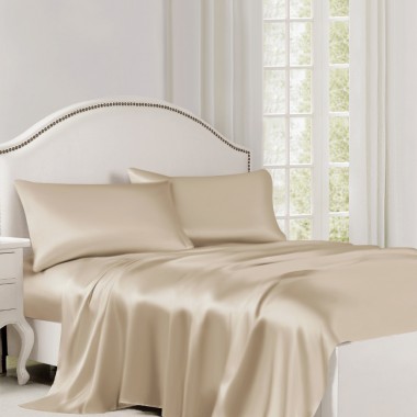 Beige 22 Momme Mulberry Silk Flat Sheet UK for Sale