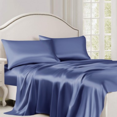 Dark Blue 22 Momme Mulberry Silk Flat Sheet UK for Sale