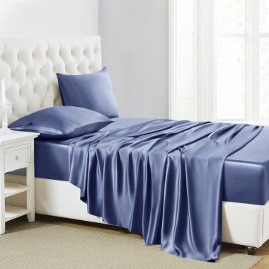 Dark Blue 22 Momme Mulberry Silk Sheet Set UK for Sale