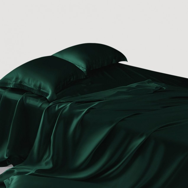 Dark Green 22 Momme Mulberry Silk Flat Sheet UK for Sale