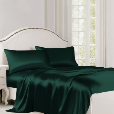 Dark Green 22 Momme Mulberry Silk Flat Sheet UK for Sale