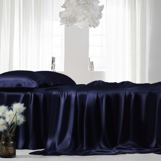 Navy 22 Momme Mulberry Silk Flat Sheet UK for Sale