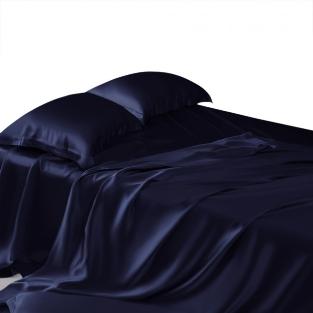 Navy 22 Momme Mulberry Silk Flat Sheet UK for Sale