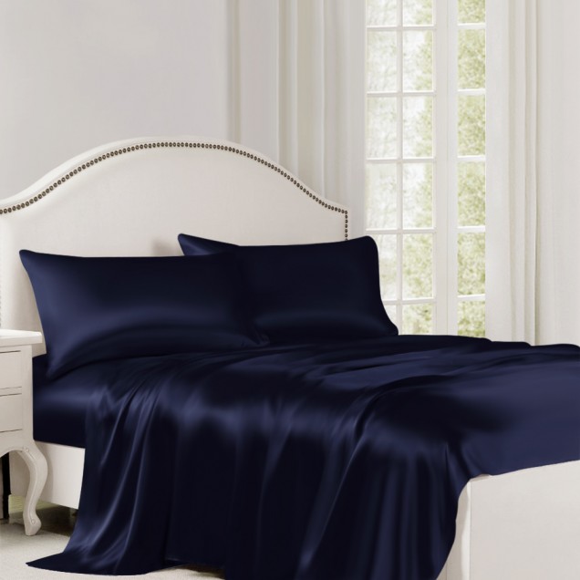 Navy 22 Momme Mulberry Silk Flat Sheet UK for Sale