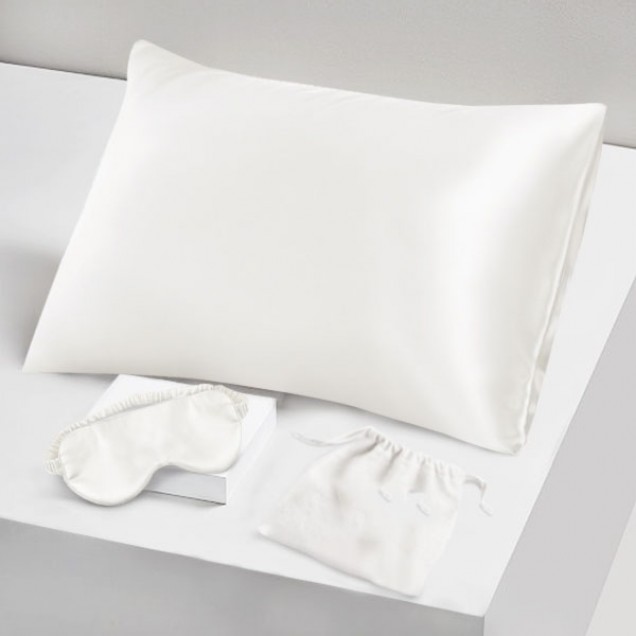 Two Piece Silk Gift Set Ivory Pillowcase & Eye Mask UK for Sale