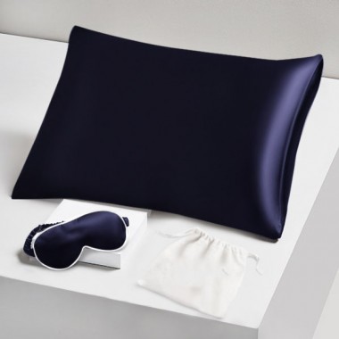 Two Piece Silk Gift Set Navy Pillowcase & Eye Mask UK for Sale