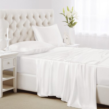 White 22 Momme Mulberry Silk Sheet Set UK for Sale